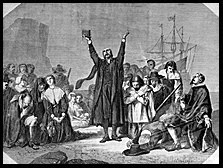 Dour puritans celebrating the closing of theatres in 1642.