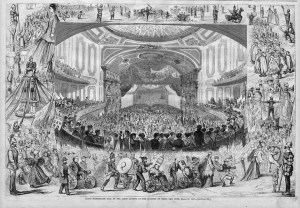 An early and very tame edition of the Academy's French Ball at the Academy of Music, 1867.